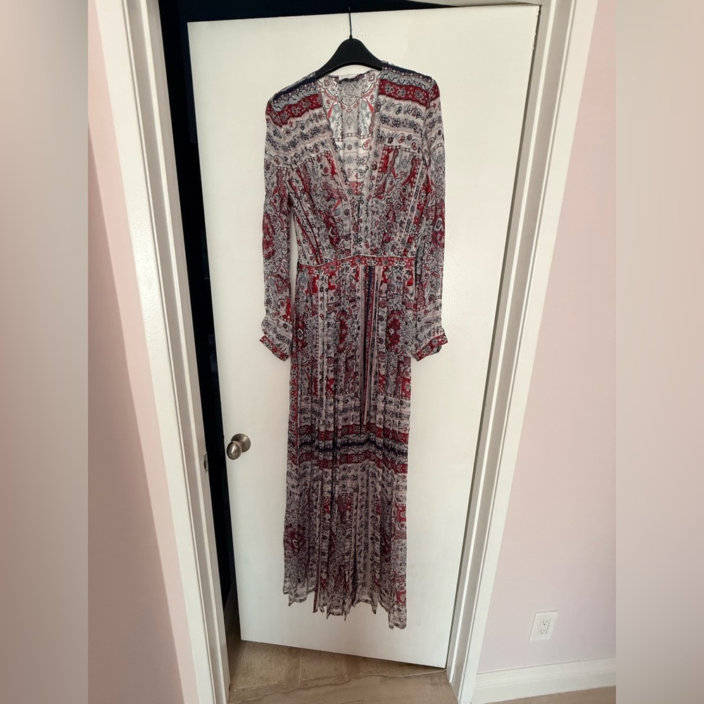 Raquel Diniz 100% silk maxi dress ruffled floral size M $1500 romantic bohemian